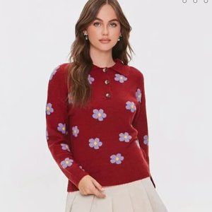 Floral Sweater-Knit Polo Shirt